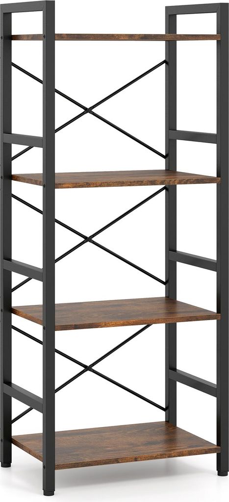 KOMFOTTEU Regal mit 4 Ebenen, vertikales Bücherregal mit offenen Regalen, schmaler Aufbewahrungsschrank mit Metallstruktur und Kippschutzvorrichtu...