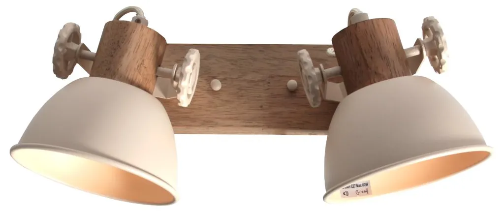 Spot de Plafond Orientable Gearwood Crème et Bois E27 Design Scandinave