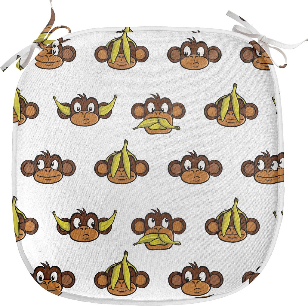 ABAKUHAUS Kindergarten Polster für Esszimmerstühle, Lustige Affen Bananen, Dekoratives wasserfestes Kissen mit Riemen für Küchensitze, 40 cm x ...