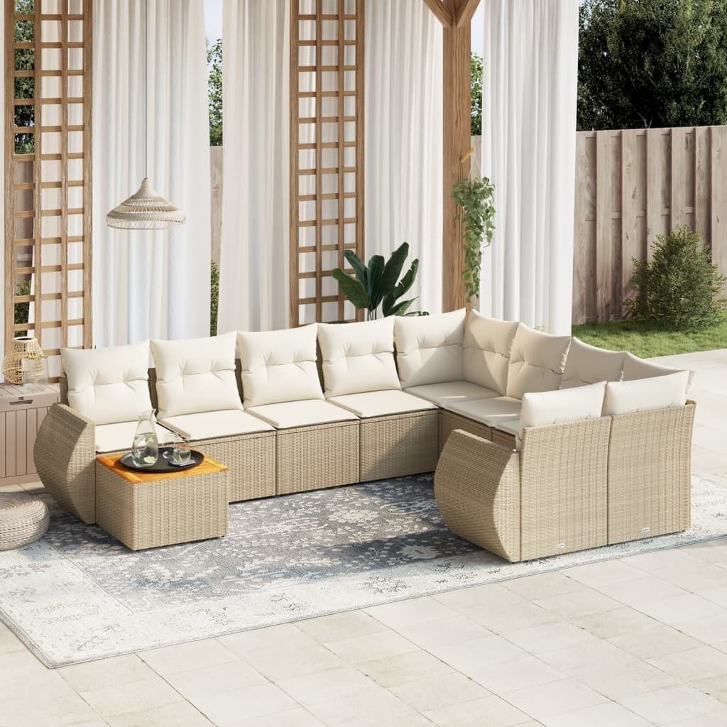 Maison Exclusive - 10-tlg. Garten-Sofagarnitur mit Kissen Beige Poly Rattan