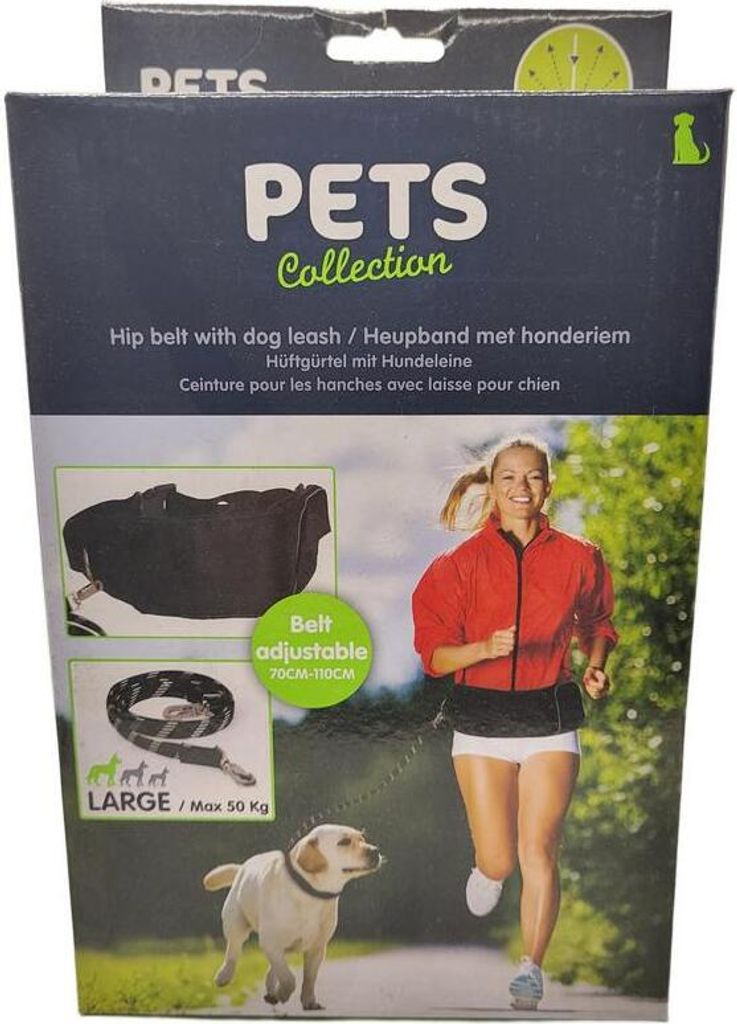 Pets Collection Hundeleine mit Hüftband Groß Schwarz