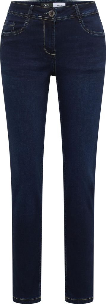 CECIL Damen Slim Leg Jeans Mid Waist Slim Fit dark blue wash