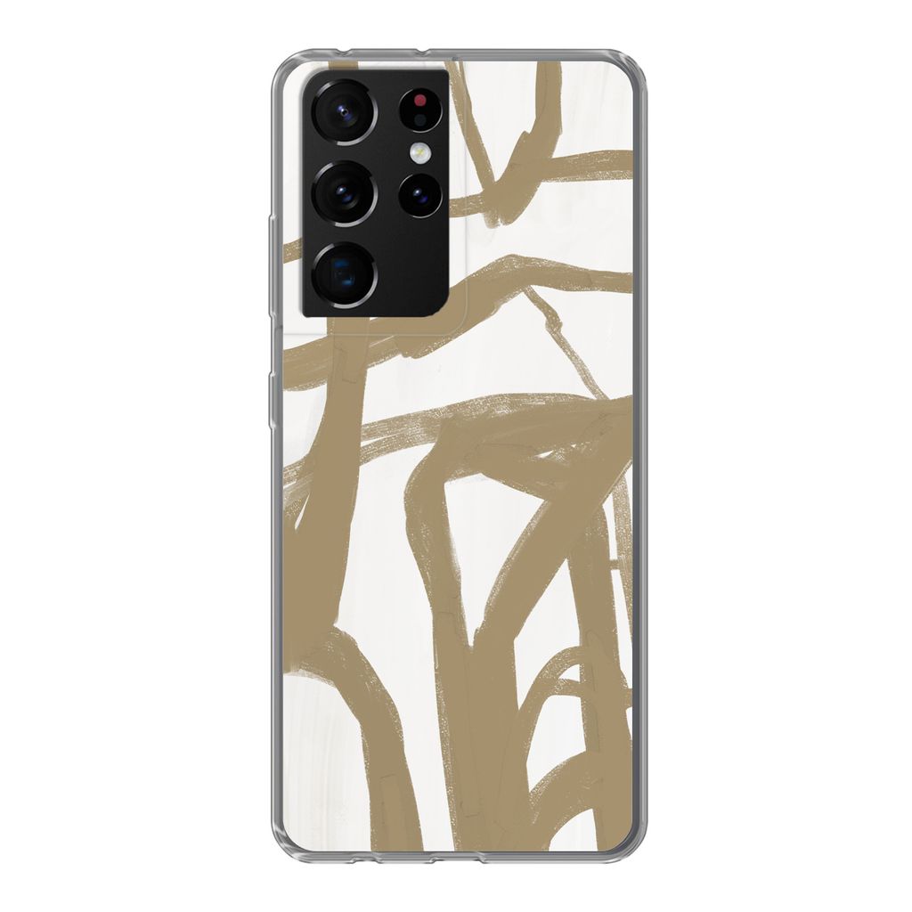 MuchoWow Handyhülle Schutzhülle Hülle für Samsung Galaxy S21 Ultra Braun - Weiß - Abstrakt Silikon Softcase Handy Hülle - Mobiltelefon