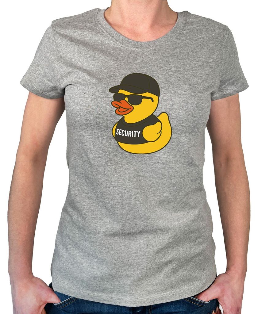 Huuraa Damen T-Shirt Quietscheente Security Comic Gummiente L Sport Grey Bio Baumwolle Fairtrade Damenshirt Geschenkidee