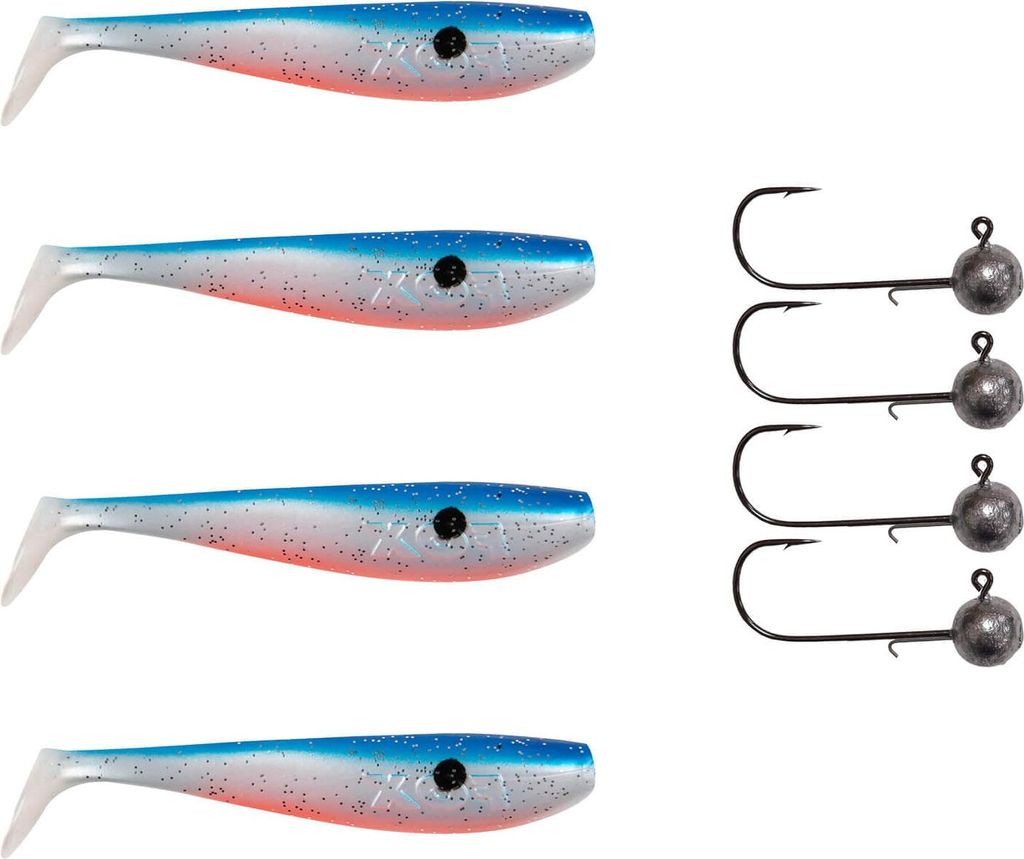 4x Fox Rage Zander Pro Shad + 4x Pamchion Jigköpfe / Jighaken Set 8-teilig