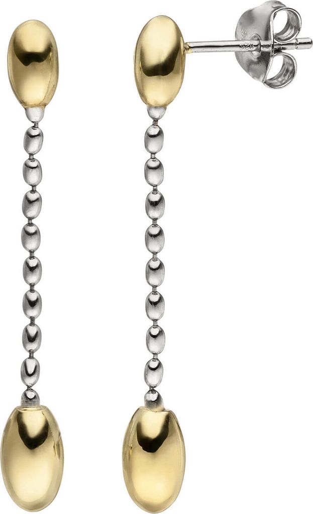 Ohrhänger Ohrringe mit Kettchen, 925 Silber, vergoldet mit Gelbgold Ohrschmuck