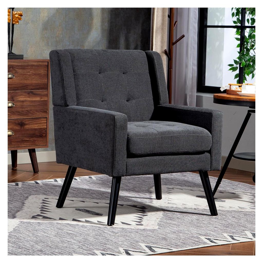 Bequemer Sessel mit Knopfpolsterung und Massivholzbeinen – Polsterstuhl im Mid-Century-Design, platzsparend (76x68x88 cm), belastbar bis 130 kg, ...