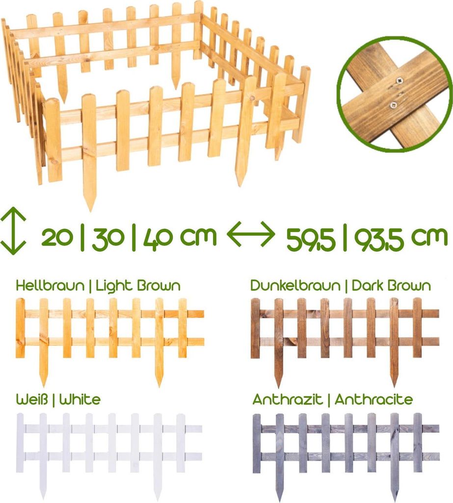 Steckzaun Holz Anthrazit H 40 x B 93,5 cm 4 Stück Produktbild 3