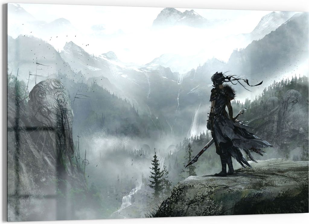 DEQORI Glasbild Echtglas 90x60 cm 'Ninja steht an der Klippe' Wandbild Bild modern Deko
