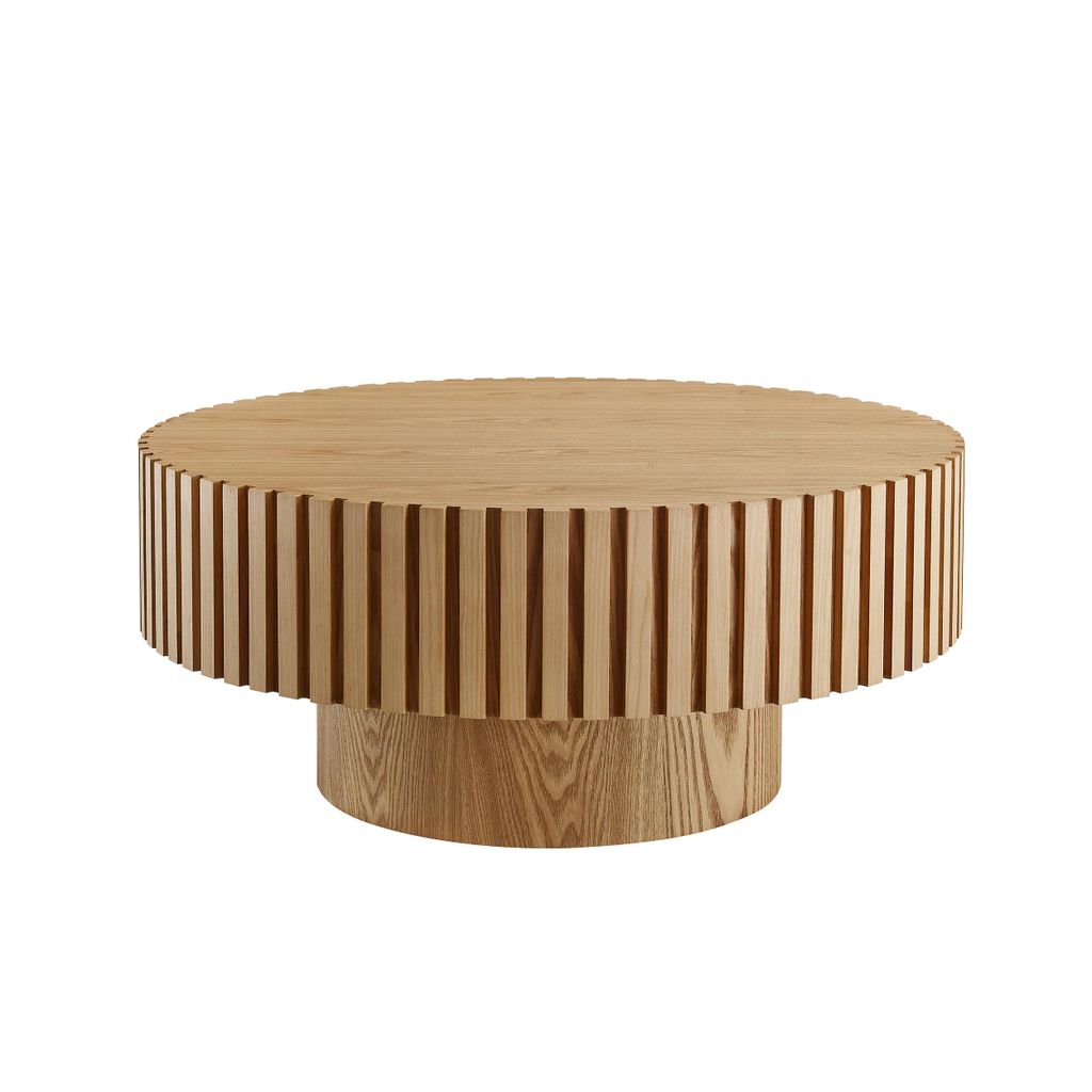 SalesFever Couchtisch Ø 80 cm | rund | Massivholz-Lamellen | MDF mit Eschenholzfurnier | B 80 x T 80 x H 34 cm | Natur