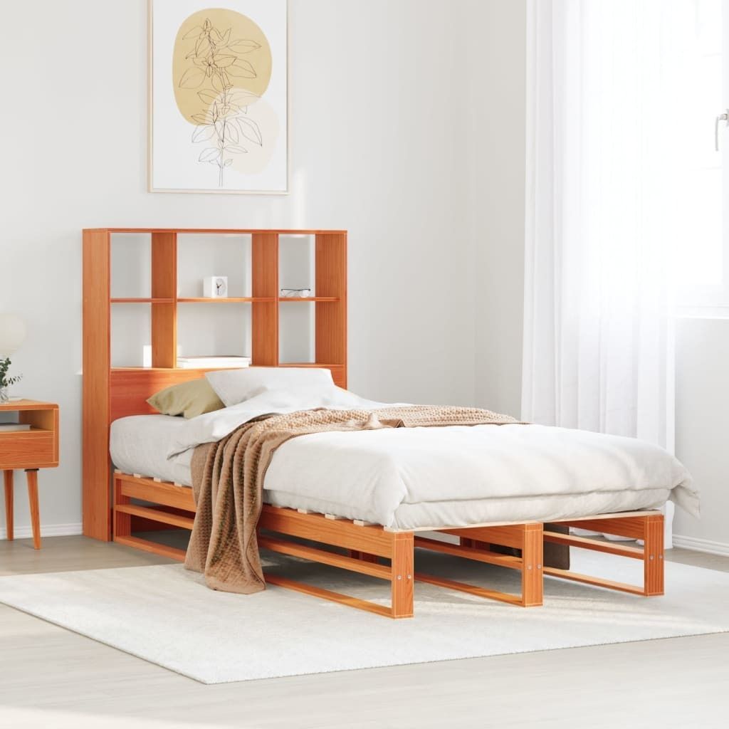Maison Exclusive - Massivholzbett mit Regal ohne Matratze Wachsbraun 100x200 cm