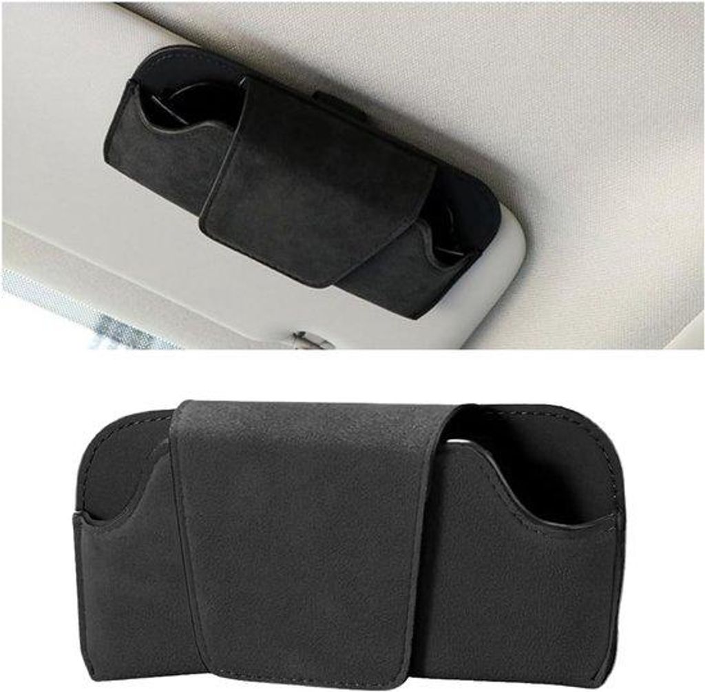 Sonnehut für Auto, Lederbrillenhalter mit Clip für Sonnenbeschützer für Autos, SUVs und Lastwagen (schwarz)