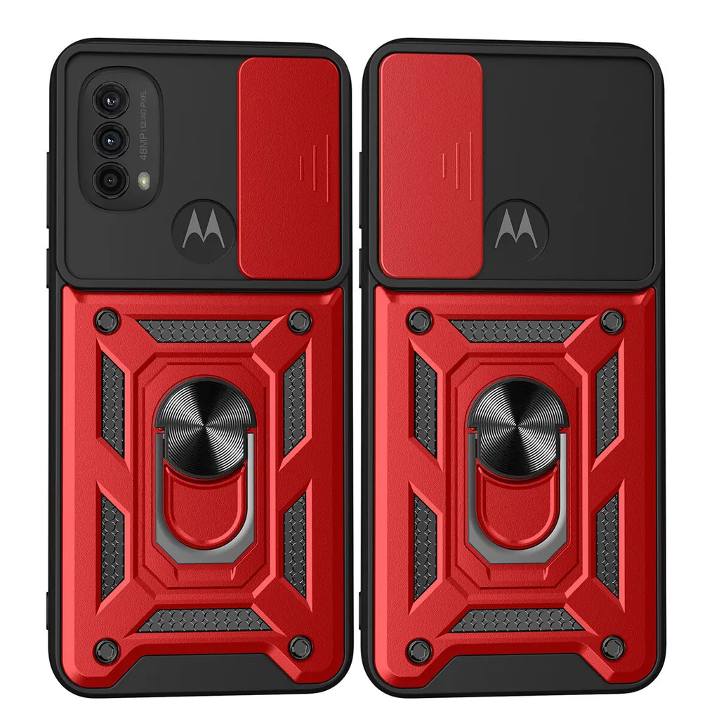 Cover E Pellicola Protettiva Per Moto G Power - Custodia Paraurti Rossa Con Anello 360° E Vetro Temperato
