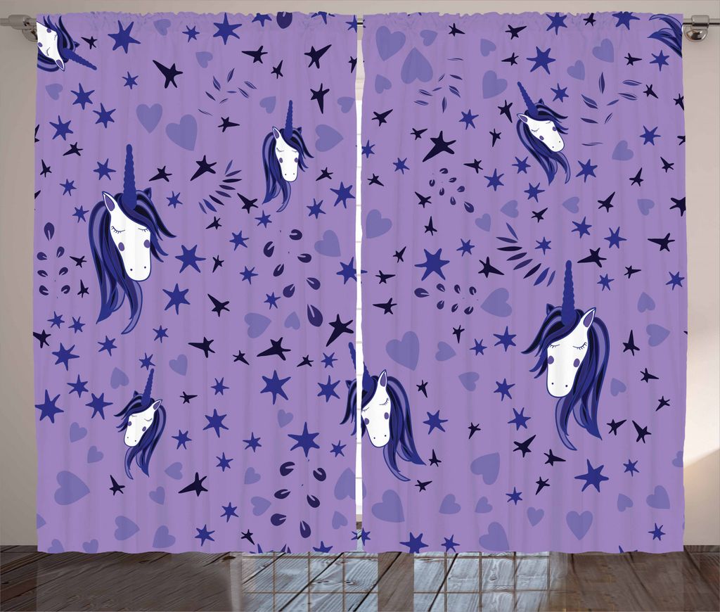 ABAKUHAUS Unicorn-Party Rustikaler Gardine, Teenager-Stars, Schlafzimmer Kräuselband Vorhang mit Schlaufen und Haken, 280 x 245 cm, Violettblau La...