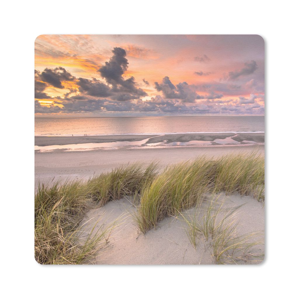 MuchoWow Mauspad Mousepad Sonnenuntergang - Düne - Strand - Pflanzen - Meer 30x30 cm - Mousepads - Maus Mat - Pad - Mausunterlage - Gaming