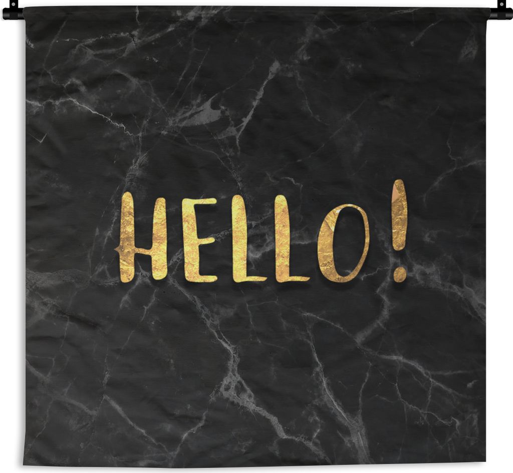 MuchoWow Wandteppich Wandbehang Zitat - Hallo - Gold - Marmor 150x150 cm Tapisserie Dekoration Wandtuch - Wohnaccessoires - Modernes