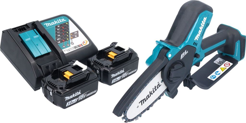 Makita DUC 101 RF201 Akku Astsäge 18 V 10 cm Brushless + 2x Akku 3,0 Ah + Ladegerät