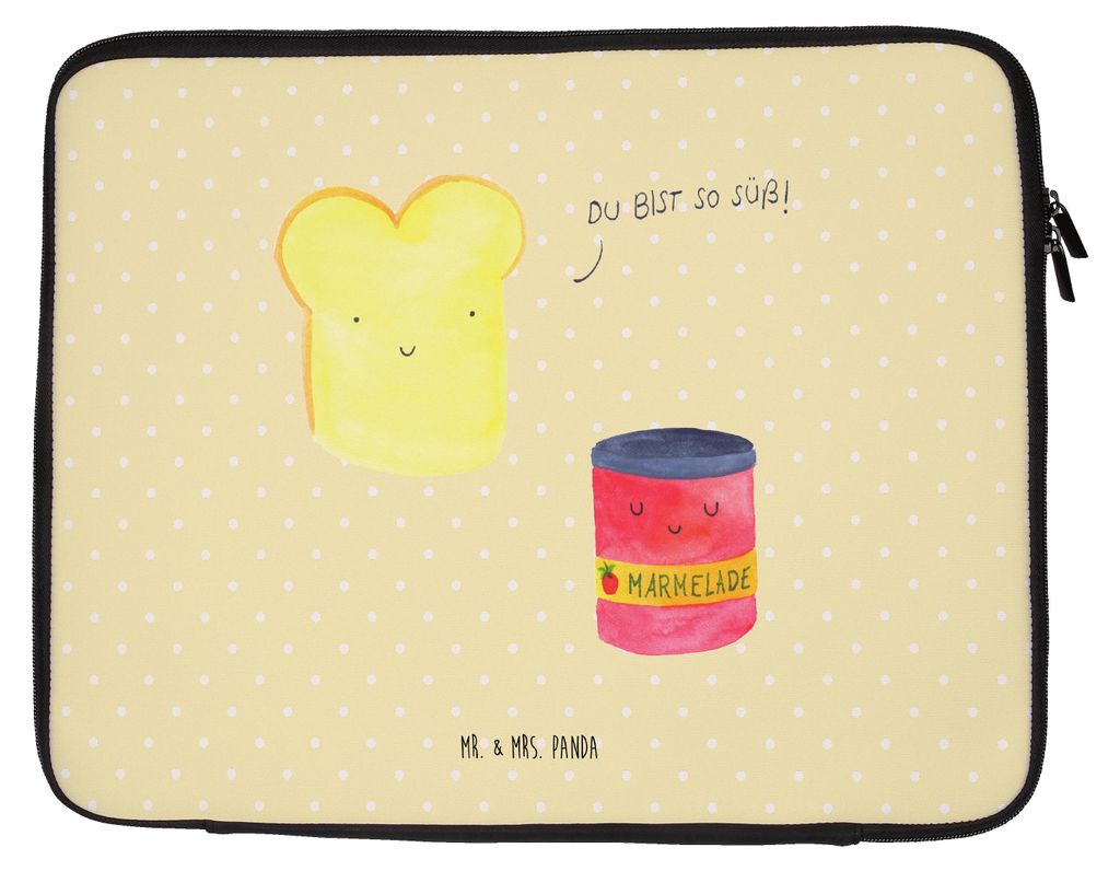 Mr. & Mrs. Panda Laptop Hülle Toast Marmelade 33 x 42 cm - Gelb Pastell - Geschenk, Toastbrot, Tasche, Brot, Lustige Sprüche, Notebook, Dreamteam...