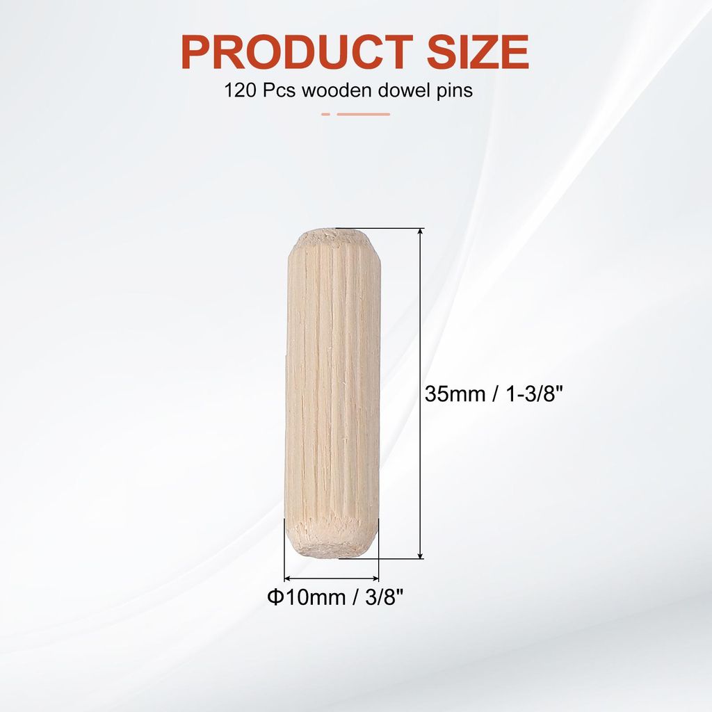 120 Stš¹ck 10 x 35mm Holzdš¹bel Set, Holzrillendš¹bel Riffelholzdš¹bel Holzstifte Dš¹bel Set Gerillte Holzš¹belstifte Dš¹bel Holz mit...