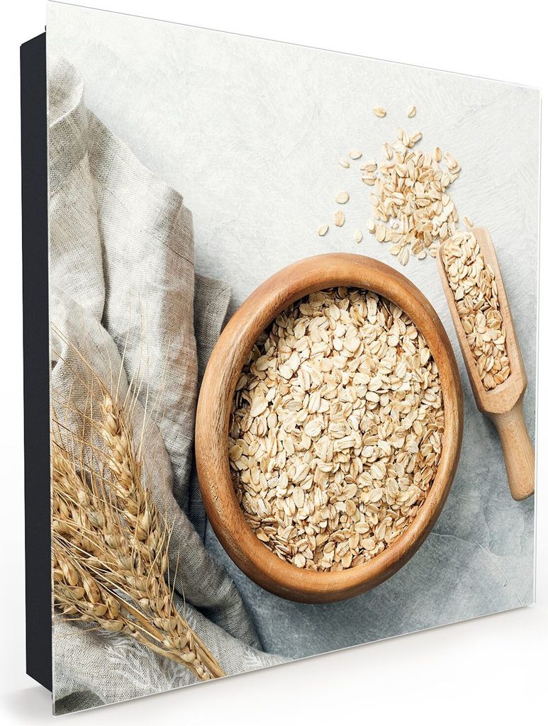 Nachbildung-Schlüsselkasten, Magnetpinnwand und Memoboard mit Glasfront Motiv Haferflocken in Schale