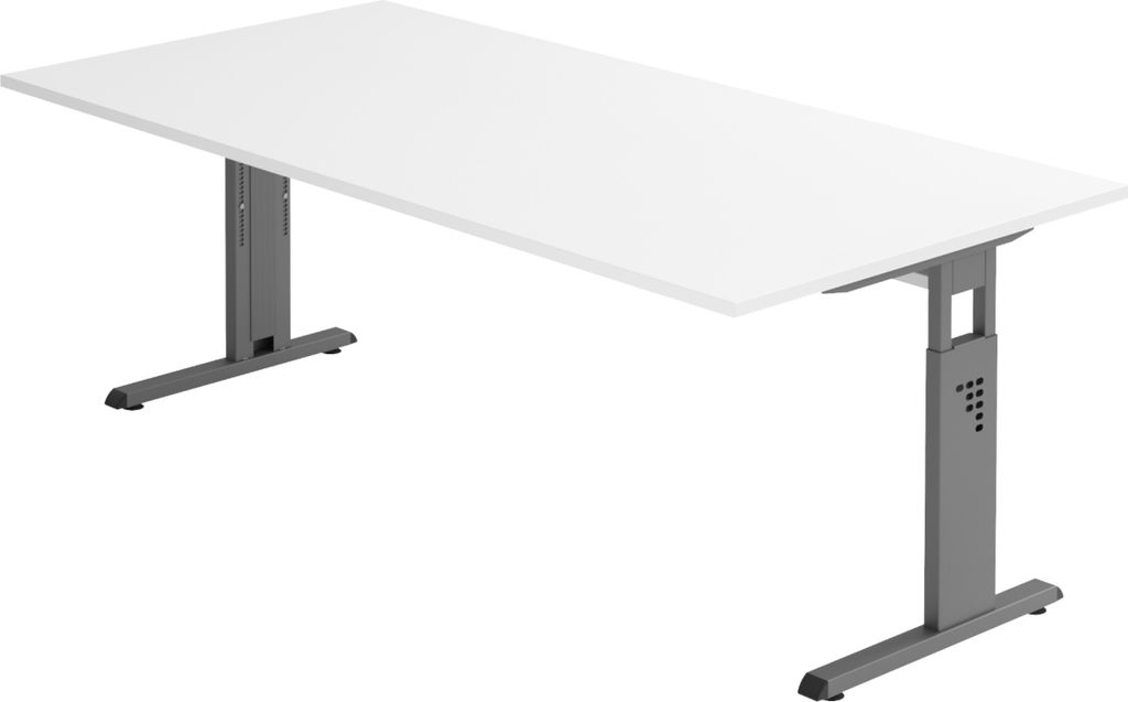 bümö Schreibtisch Serie-O - Nachbildung: Weiß, Gestell: Graphit, Größe: 200 x 100 cm