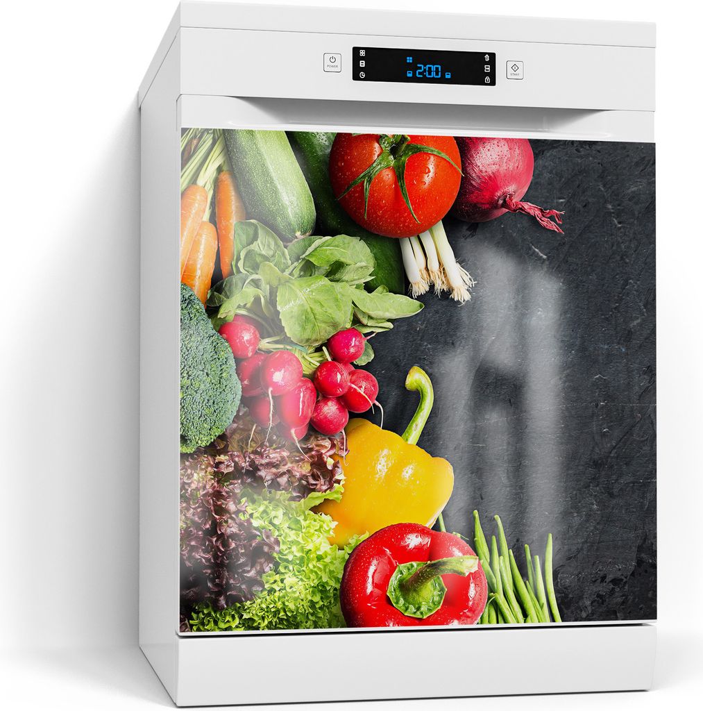 DEQORI Magnetmatte Spülmaschine Standard 60x60 cm 'Schiefertafel mit Gemüse' Magnetfolie