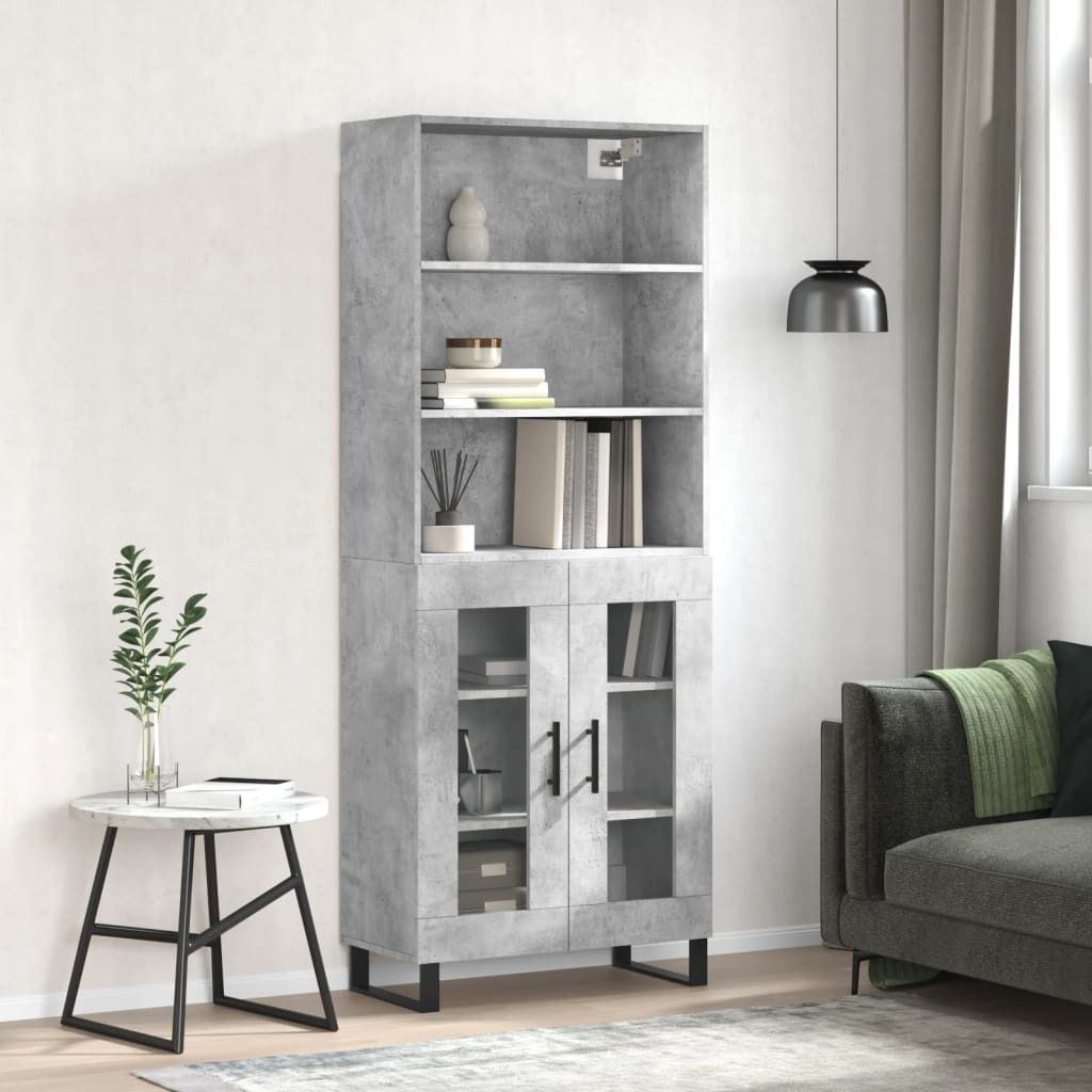The Living Store Highboard Betongrau 69,5x34x180 cm Holzwerkstoff