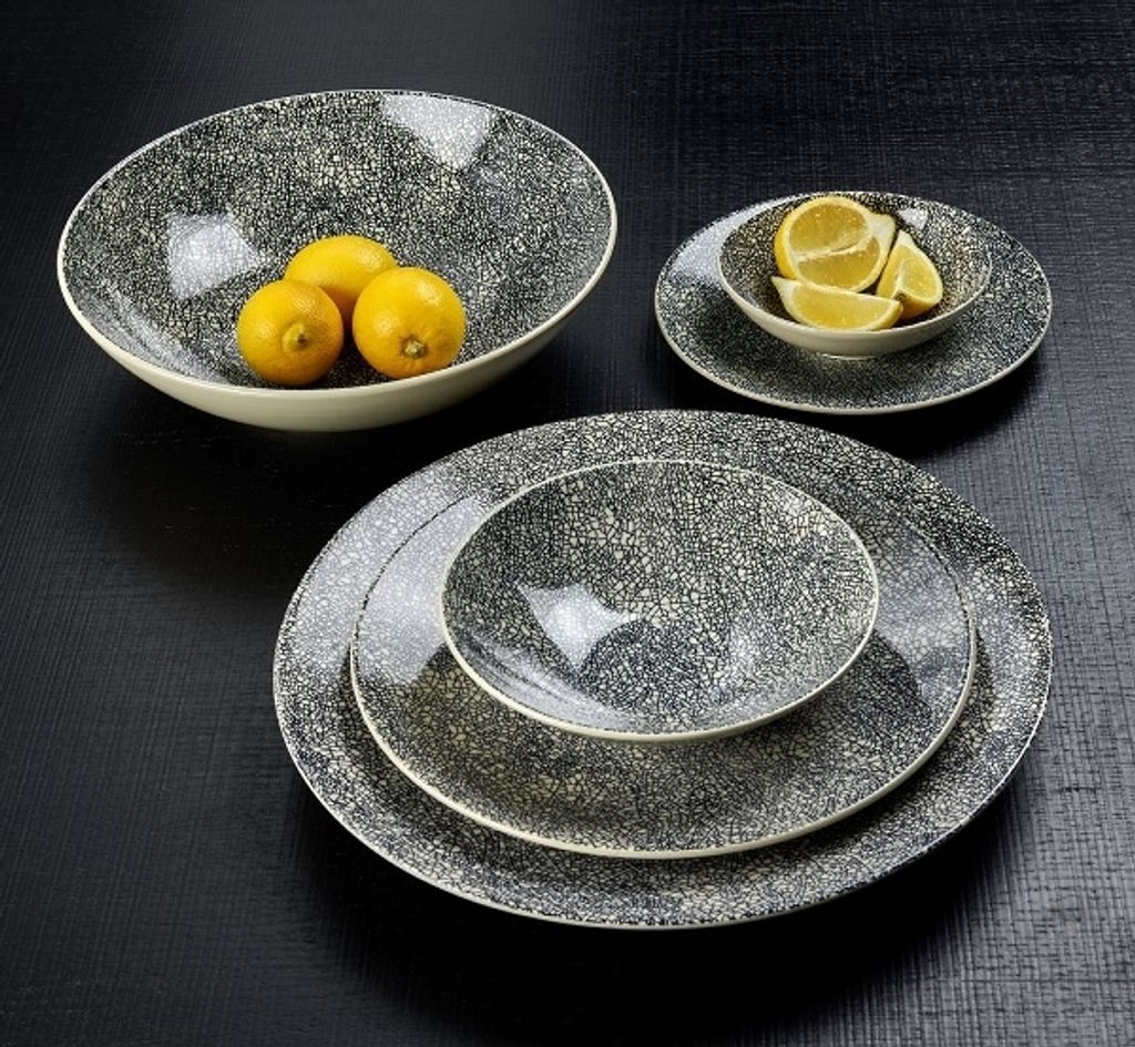 Kaori Platte weiß / schwarz, D 34,5 cm, Stoneware, Krakelee-Optik
