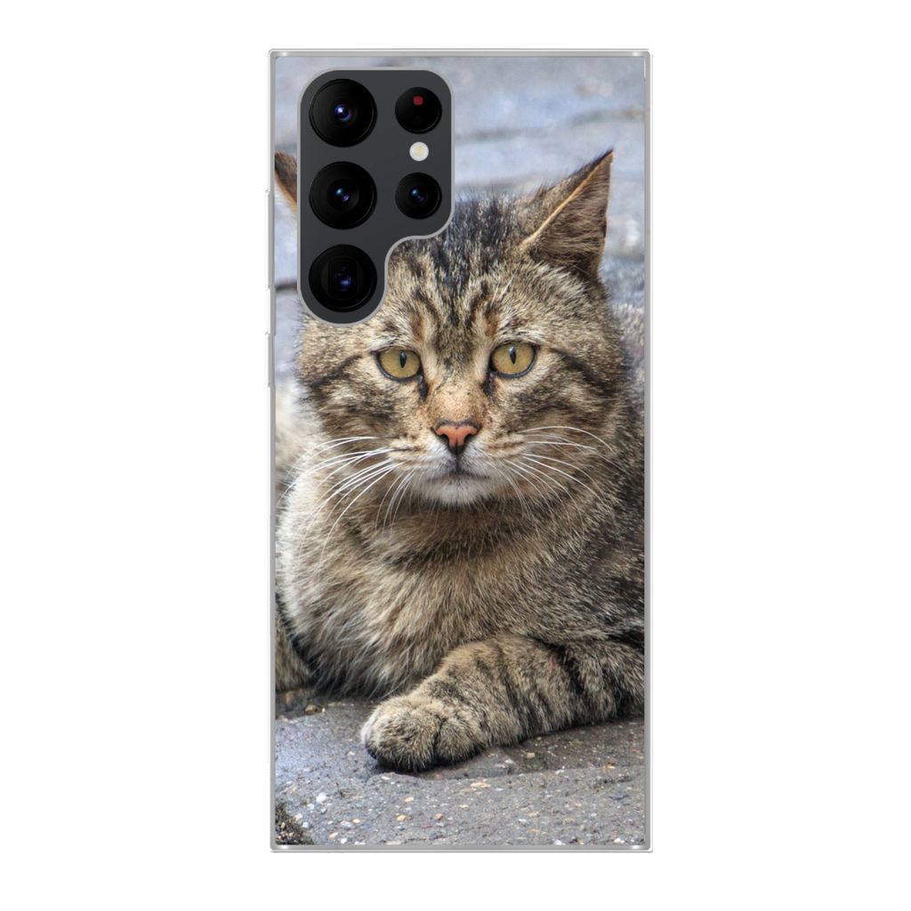 MuchoWow Handyhülle Schutzhülle Hülle für Samsung Galaxy S22 Ultra Katze - Tier - Braun - Mädchen - Kinder - Jungen - Kind Silikon Softcase ...