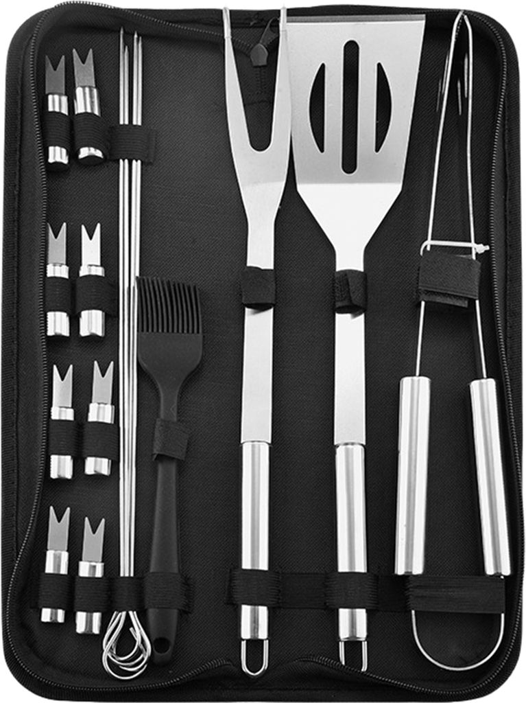 16/20-teiliges Grillzubehör-Set, Grillutensilien-Set aus Edelstahl, robuste, rutschfeste Grillwerkzeuge für den Außenbereich