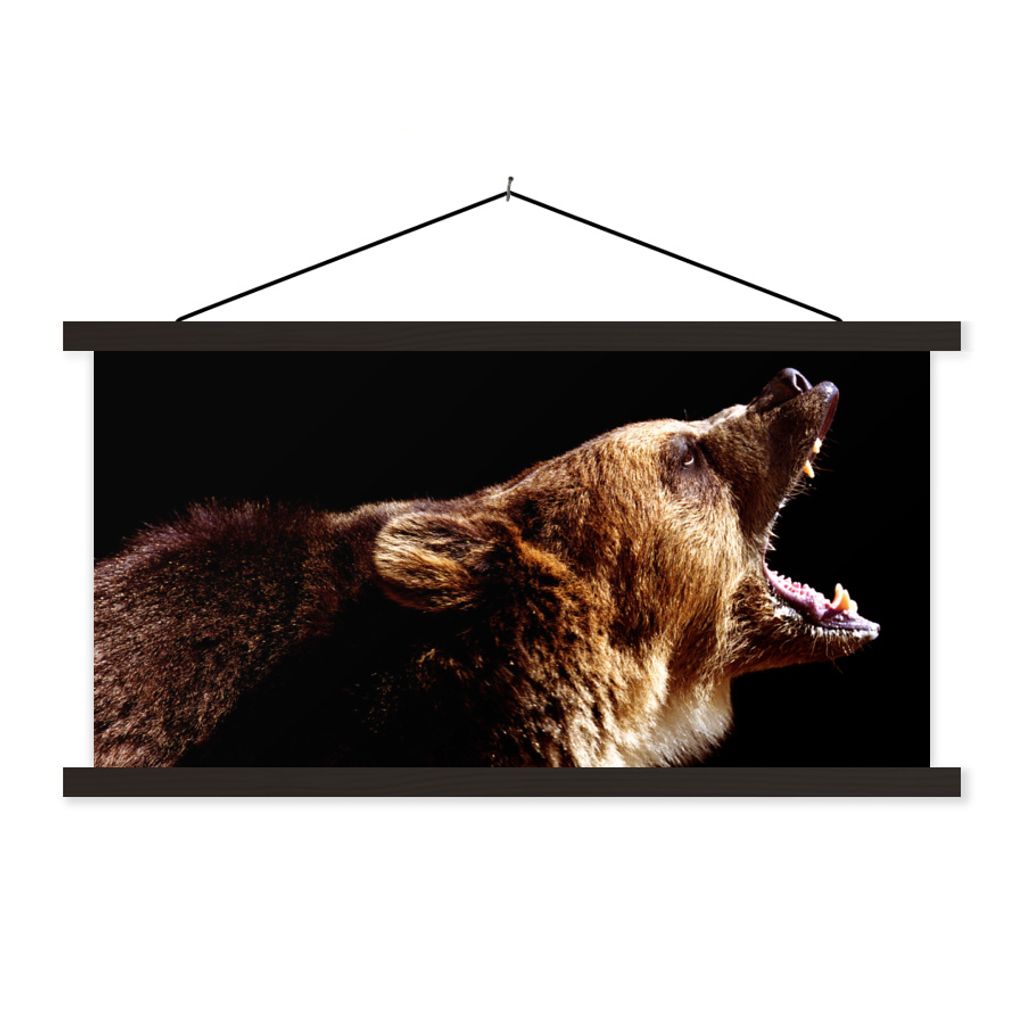 MuchoWow Textilposter Bär - Wildtier - Zähne 120x60 cm mit schwarzem Rahmen - Dekoration Schlafzimmer