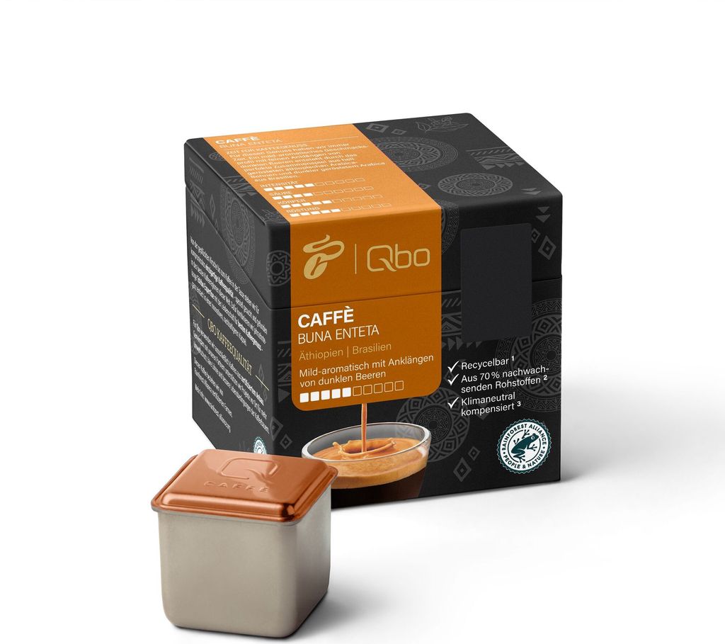 Tchibo Qbo Caffè Buna Enteta Premium Kaffeekapseln, 8 Stück (Caffè, Intensität 04/10, mild-aromatisch), nachhaltig, aus 70% nachwachsenden Rohs...