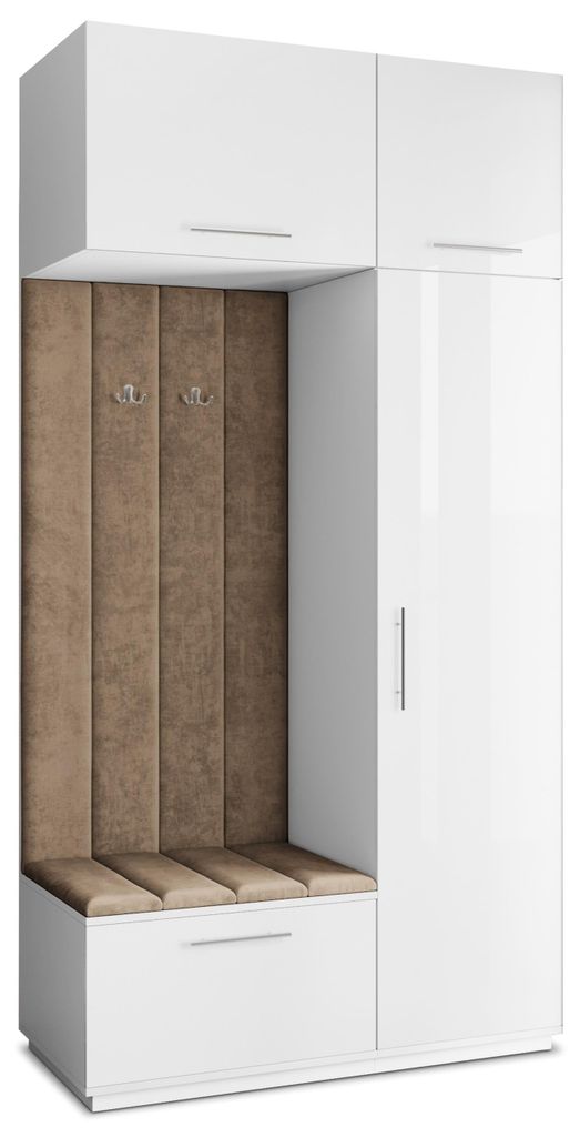 Masseno Garderobe-Set REMA 120/240/60 cm Modern Garderobenschrank Weiß, Veloursstoff MONOLITH 09 (Beige)