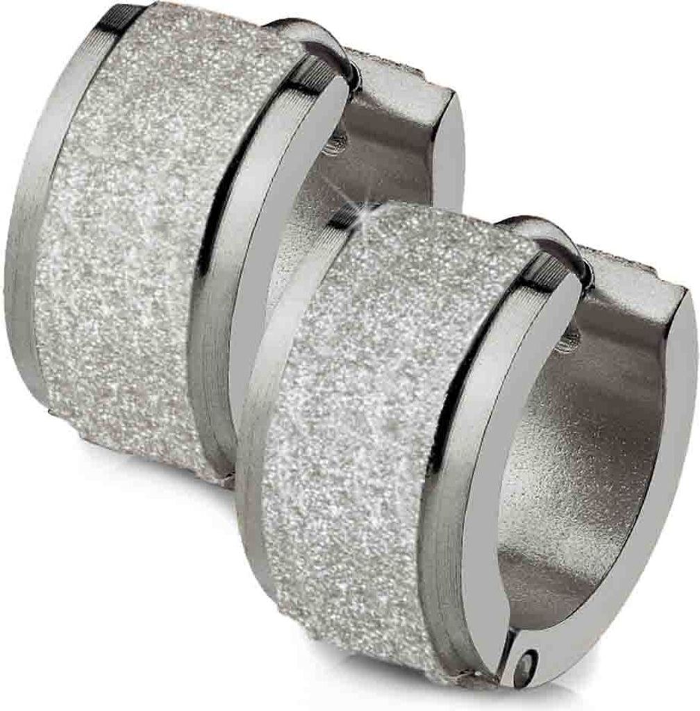 viva-adorno 1 Paar Damen Ohrringe Glitzer Creolen Edelstahl sandgestrahlt ER94_dia, silber