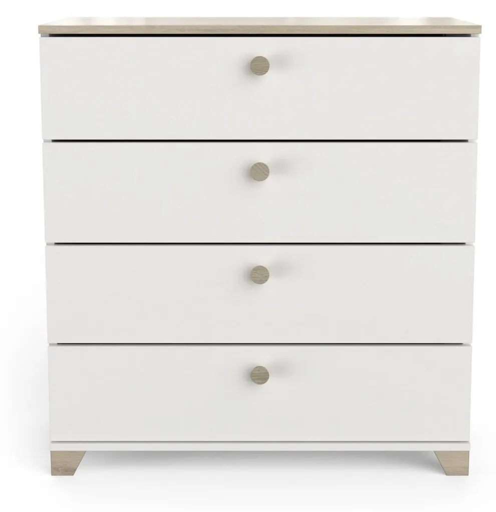 Commode en bois chêne kronberg et blanc avec 4 grands tiroirs