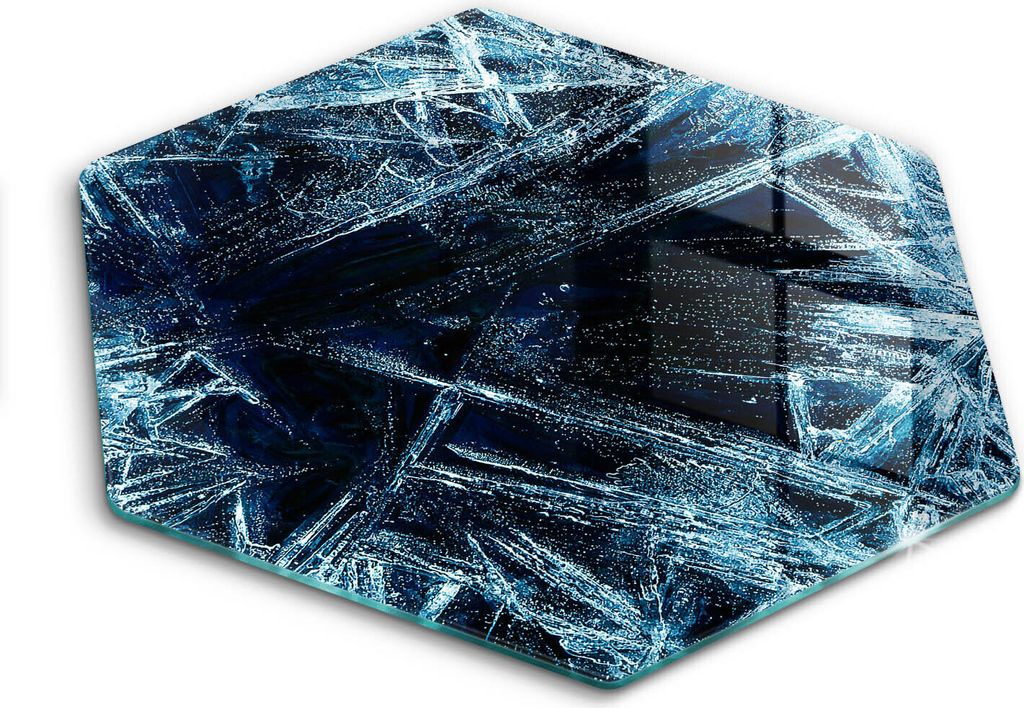 Glasschneideplatte - Herdabdeckplatte - Hexagon 40 cm -Schneidebrett - Spritzschutz - Scharfe Eisstruktur