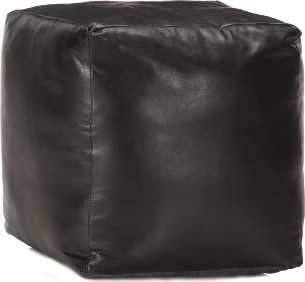 Pouf noir 40x40x40 cm en véritable cuir de chèvre de qualité premium