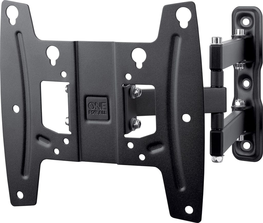 A black TV wall mount bracket is shown against a white background.