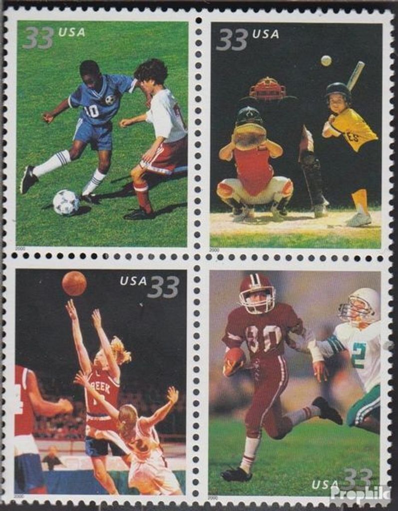 Briefmarken USA 2000 Mi 3309-3312 Viererblock (kompl.Ausg.) postfrisch Jugend - Mannschaftssport