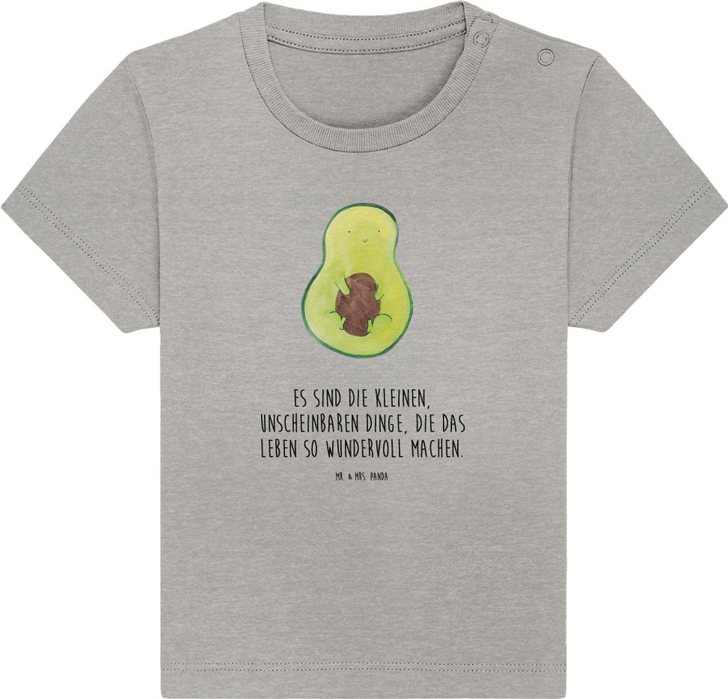 Mr. & Mrs. Panda Babyshirt Avocado Kern 0. - 6. Monat - Heather Grey - Geschenk, T-Shirt Baby, Shirt, Liebe, Pflanze, Oberteil, Spruch Leben, Baumw...