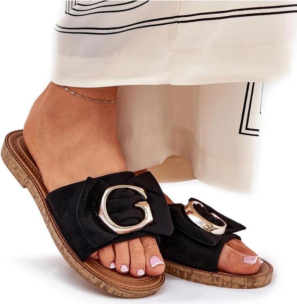 Flache Damen Sandalen Mit Dekorativem Detail Schwarz Nellodra 37