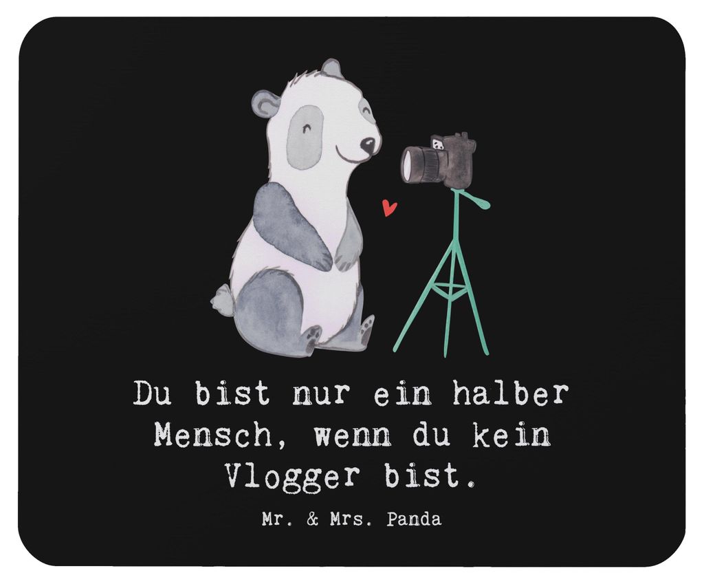 Mr. & Mrs. Panda Mauspad Vlogger Herz - Schwarz - Geschenk, laptop mousepad, computer, Mouse Pad, pc