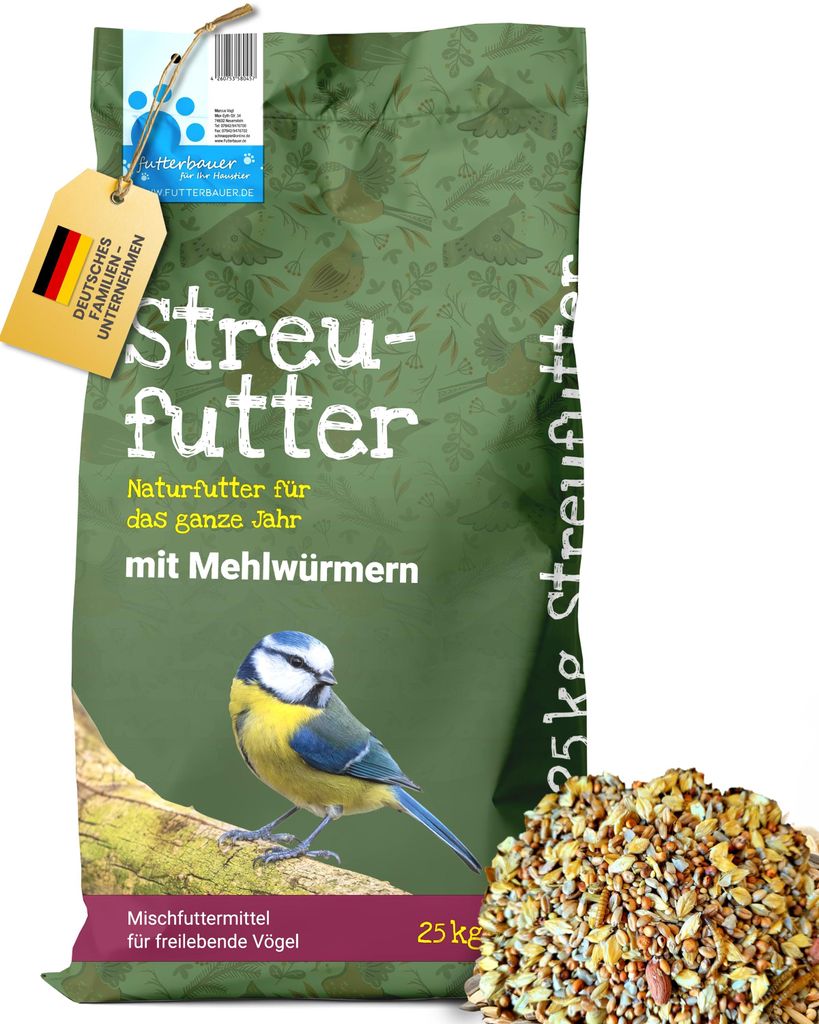 Futterbauer 25kg SCHALENLOSES Streufutter !MIT MEHLWÜRMERN! Produktbild 