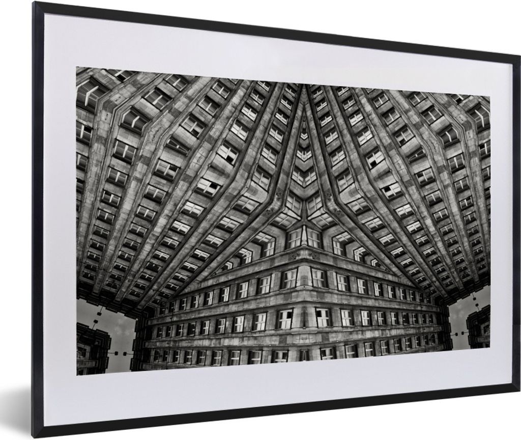 MuchoWow Gerahmtes Poster Kunst - Schwarz - Weiß - Psychedelisch 60x40 cm - Poster mit Schwarzem Bilderrahmen Wandposter Rahmen Foto Bilder - Sc...