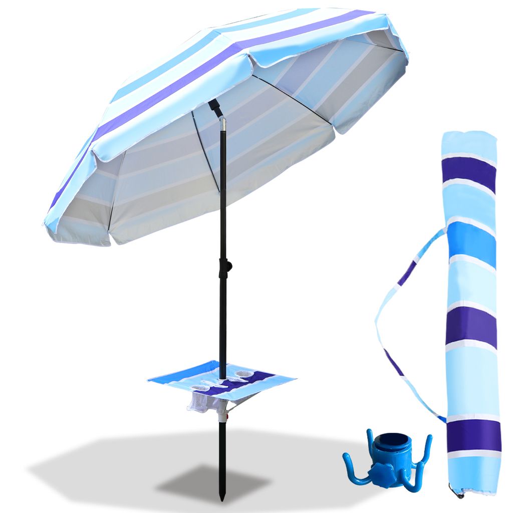 TolleTour Sonnenschirm Ø210cm winddichter Strandschirm Gartenschirm Marktschirm, Terrassenschirm mit Bodenhülse & Drehstange & Schutzhülle, Dunk...