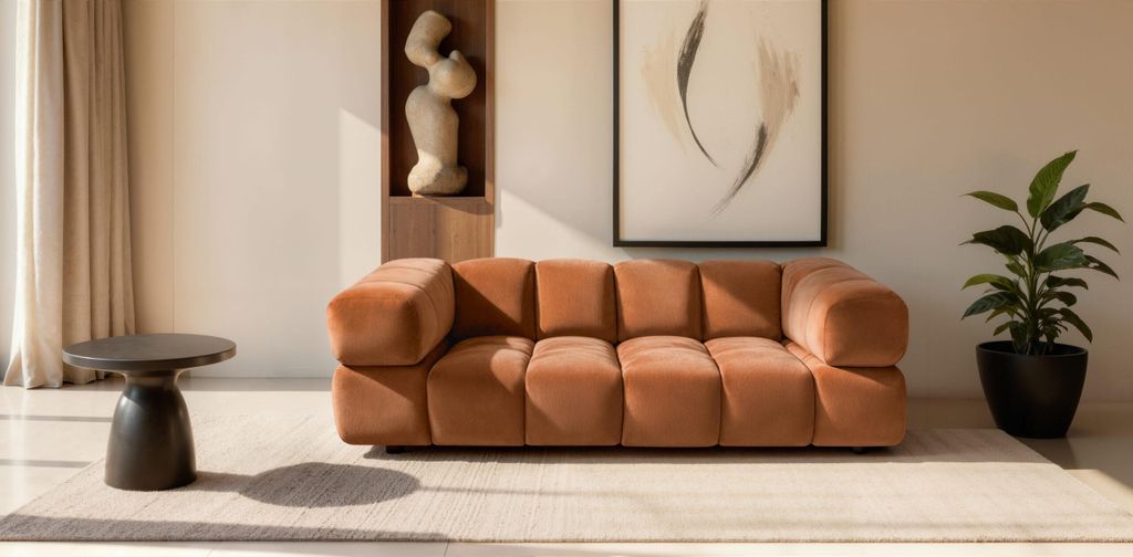 Kaiser Möbel Sofa 3-Sitzer, Couch, Veloursstoff Bluvel, Zimtfarbe, Averro