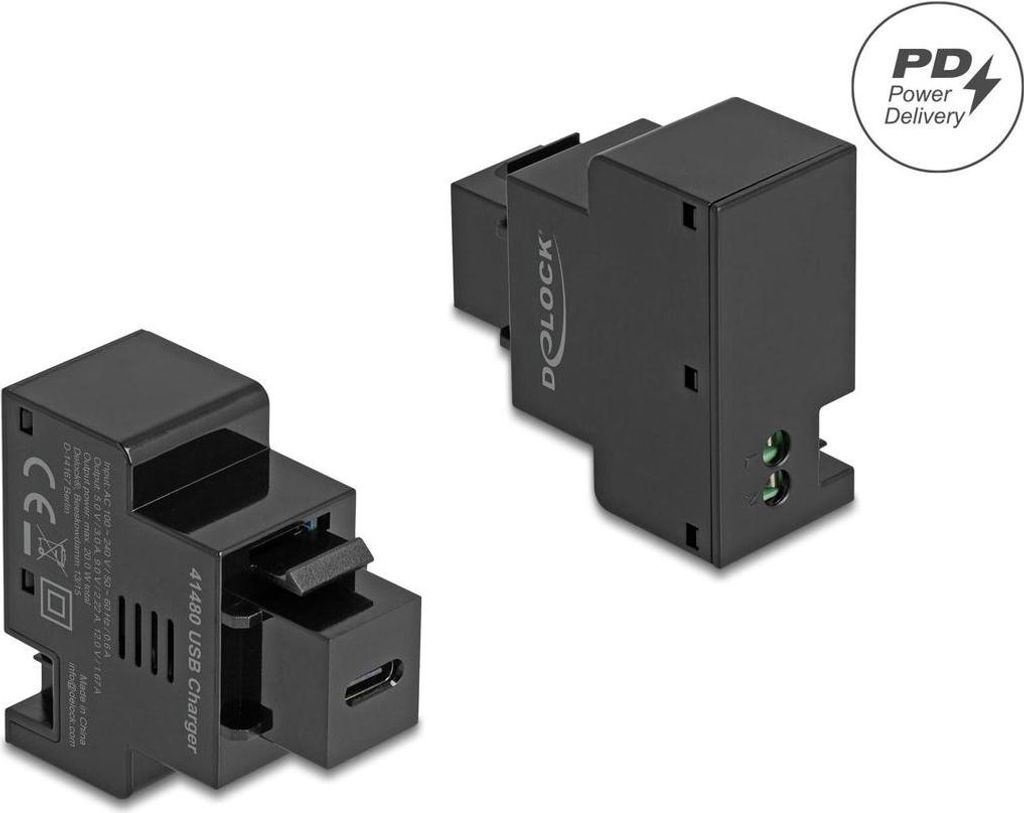 Delock Keystone Modul mit USB Type-C Ladebuchse PD 20 W schwarz
