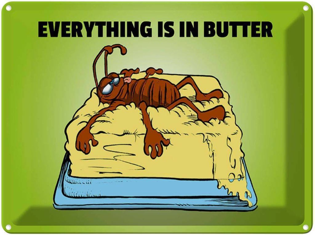 vianmo Blechschild 30x40 cm Everything in butter Kakerlake