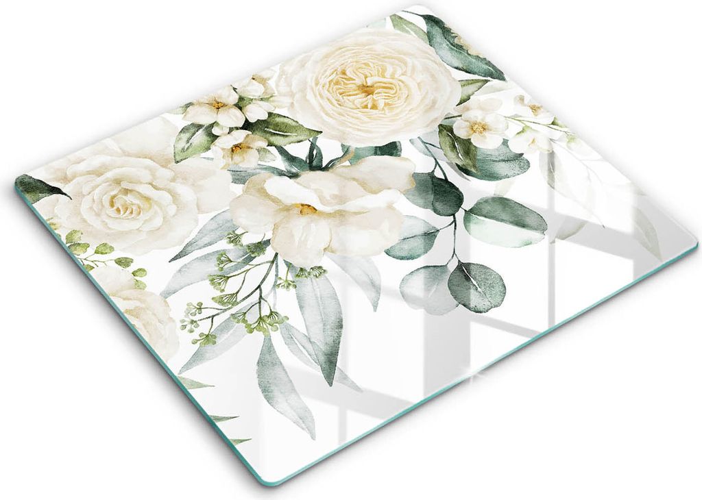 Abdeckung Glas - Küchenabdeckung - 60x52 cm - Abdeckplatte -Aquarellblumen