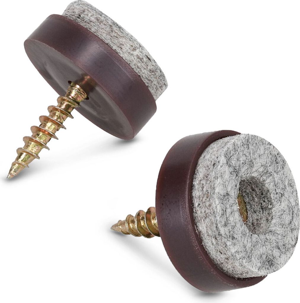 Navaris 50x Filzgleiter mit Schraube Stuhlgleiter - Bodenschutz Gleiter 20mm rund - Schutz für Möbel Stühle Parkett Laminat - Möbelgleiter Braun